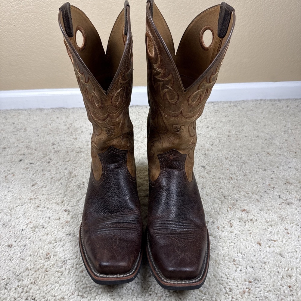 Ariat Cowboy Boots Brown Leather Square Toe Mens 10.5 D Style 10014025 EUC
